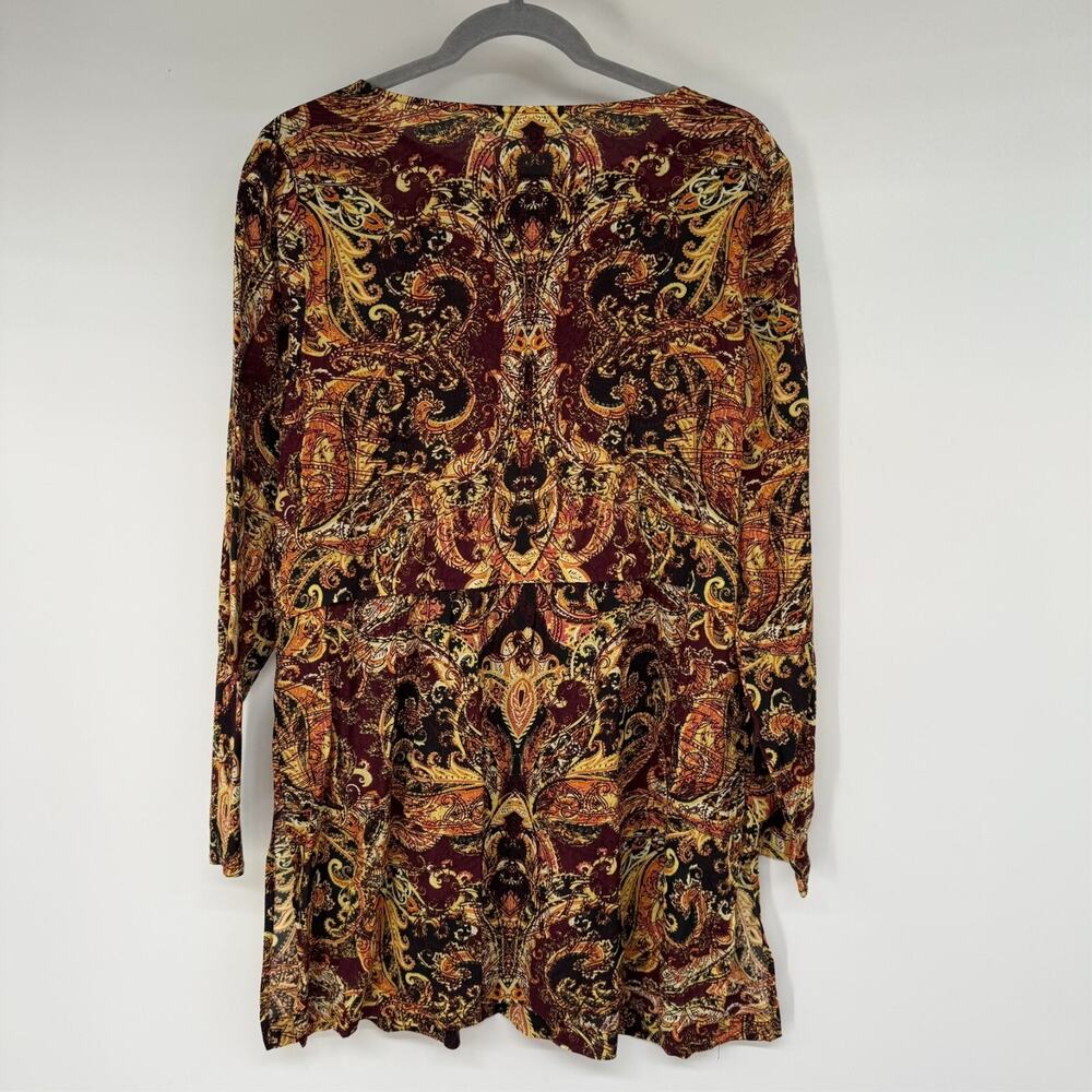 NWT J. JILL Tunic Top Womens S Brown Batik Baroque Paisley Long Sleeve Boho - Picture 2 of 8